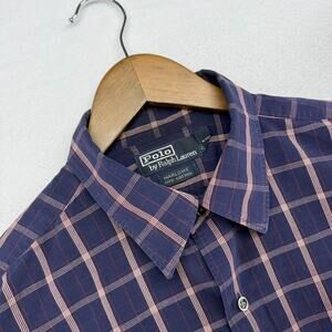 Vintage Ralph Lauren Shirt Men's XL Blue Marlowe Pony Check Preppy Festive 90s